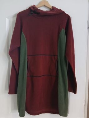 Melanzana Womens Microgrid Hoodie Dress In Maroon/green XL